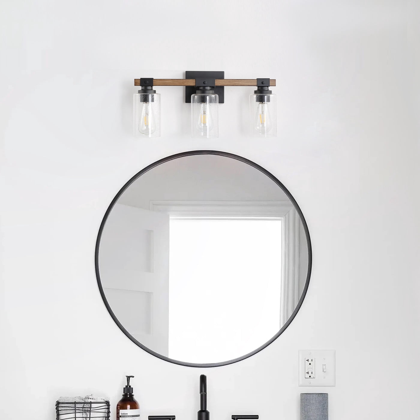 Modern 3-Light Wall Sconce Cylinder Black Vanity Lighting Minimalist Retro Light Fixture with Clear Glass Shade