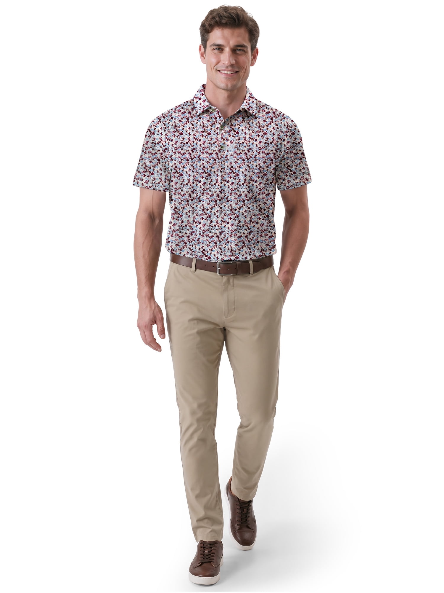 Ben Hogan Performance Men's & Big Men's Micro Floral Print Short Sleeve Polo Shirt, Sizes S-4XLT