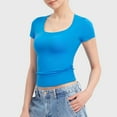 thumbnail image 2 of Jzuxvd Women's T Shirts Short Sleeve Scoop Neck Basic Going Out Tops Fashion Slim Fit Tee Smoke Cloud Pro Collection Blue S, 2 of 7