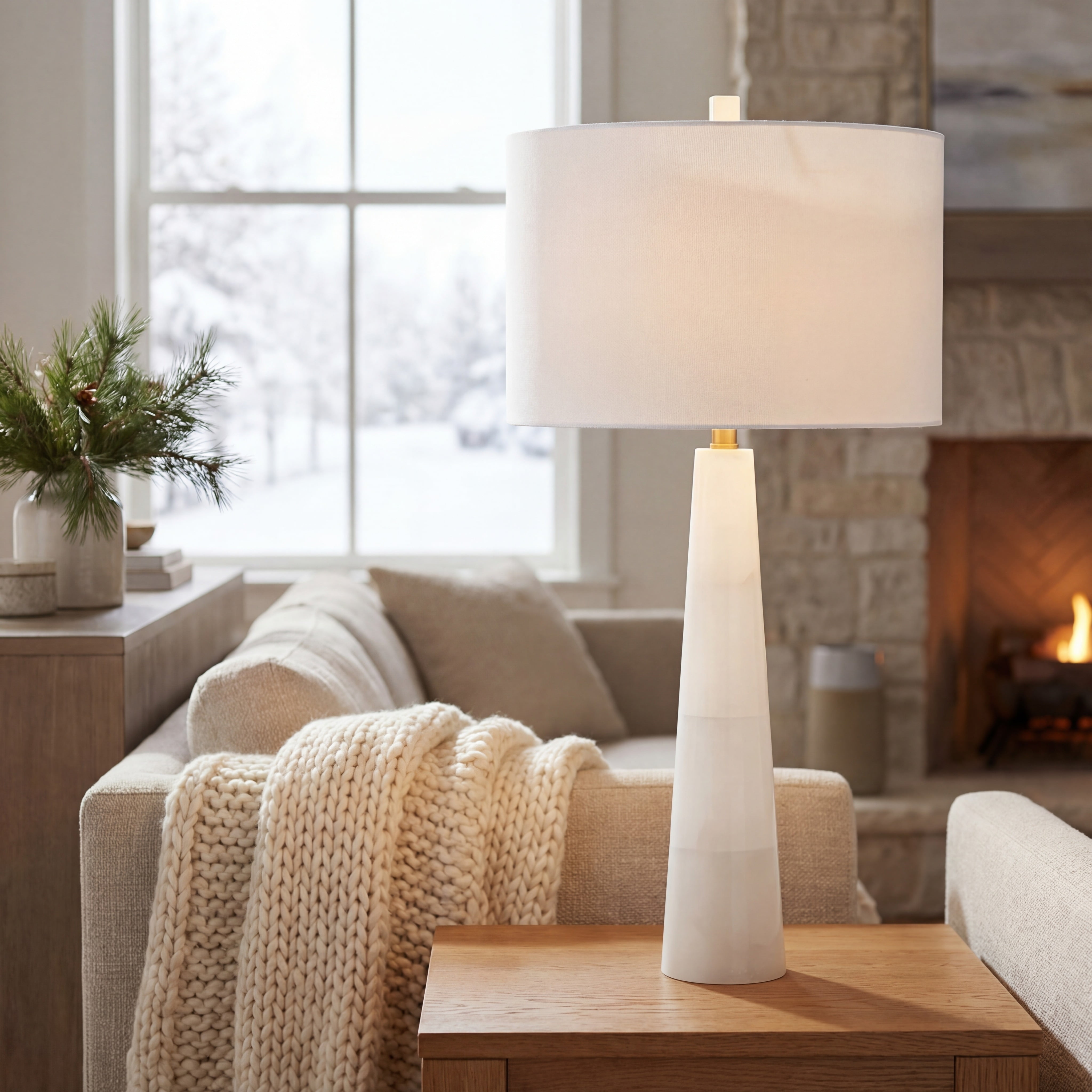 Safavieh Delilah 30 in 1-Lights Glam White Table Lamps with Alabaster Glass Solid Print Cylinder