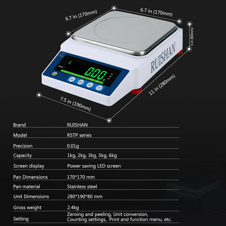 Digital Weighing Scale, 5000g 0.01g 100-240V Digital Precision Scale Lab  Weighing Electronic Balance Jewelry Scales for Accurate Gram, Kitchen(US)