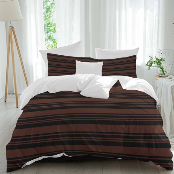 Red Black Stripe Twin Duvet Cover Set, Vintage Minimalist Horizontal Line Band 4 Piece Microfiber Bedding Set with Zipper Closure, Bed Sheet and 2 Pillow Shams, Soft Bedding Cover