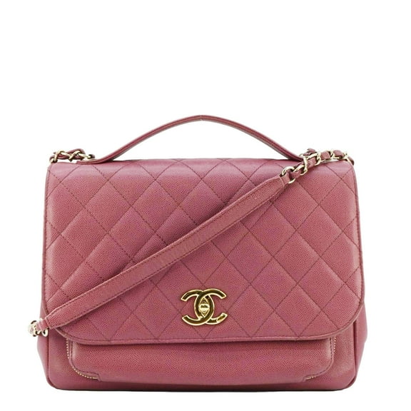 Pre-Owned CHANEL Business Affinity Medium Flap Quilted Caviar Shoulder Bag Pink