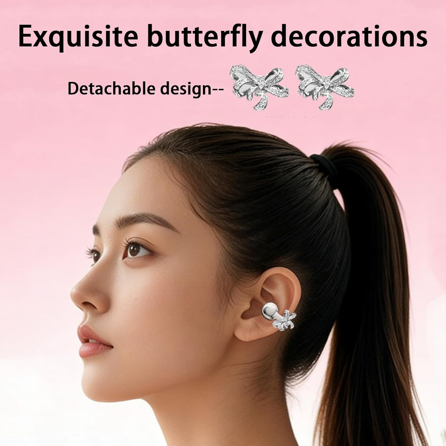Clip-On Open Ear Bluetooth Headphones with AI Translation & Noise Cancelling - IPX7 Waterproof, Rhinestone Design, 144 Languages, Wireless Earbuds for Women (Purple) P