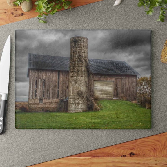 U R There Photography Gilford Grey I Rustic Farmhouse Tempered-Glass Cutting Board 11"x 15"
