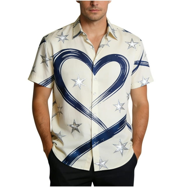 Chemise Unisexe à Manches Courtes avec Imprimé de la Saint-Valentin, Chemise Décontractée Boutonnée Assortie pour Couples avec Col Rabattu, Haut Graphique Coupe Régulière en Tissu Léger et Respirant pour Cadeaux des Fêtes et Sorties à Thème