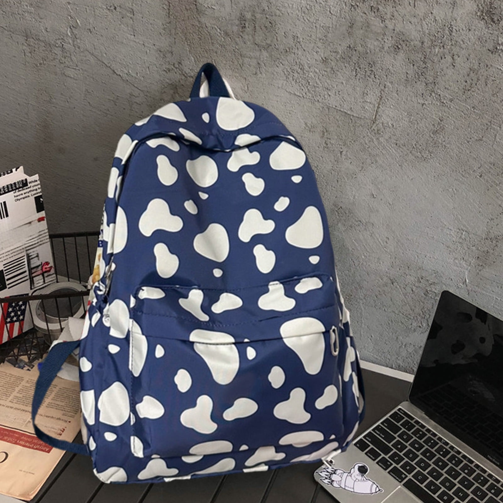 Herunwer Cute Cow Print Backpack, Fashionable And Versatile, Large Capacity Backpack, Forest Style, Small Fresh, Junior High School And High School Student Backpack