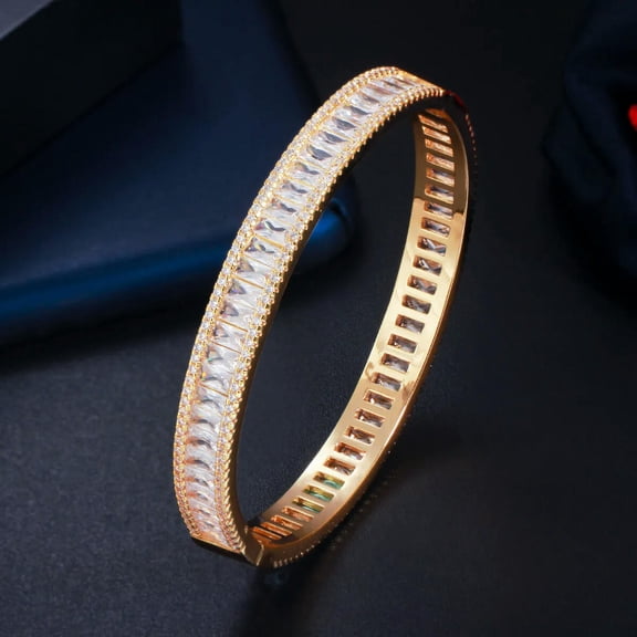 Luxury Famous Brand Jewelry Yellow Gold Plated Cubic Zirconia Big Round Bangle