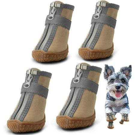 AAZZ Dog Shoes for Small Dogs  Waterproof Dog Boots & Paw Protectors for Hot Pavement Winter Snow Hiking  Anti-Slip Dog Booties for Hardwood Floor Pink Size 3