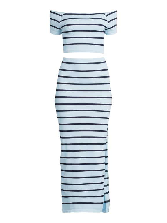 Juniors Off the Shoulder Top and Skirt Set, 2-Piece, Sizes S-XL