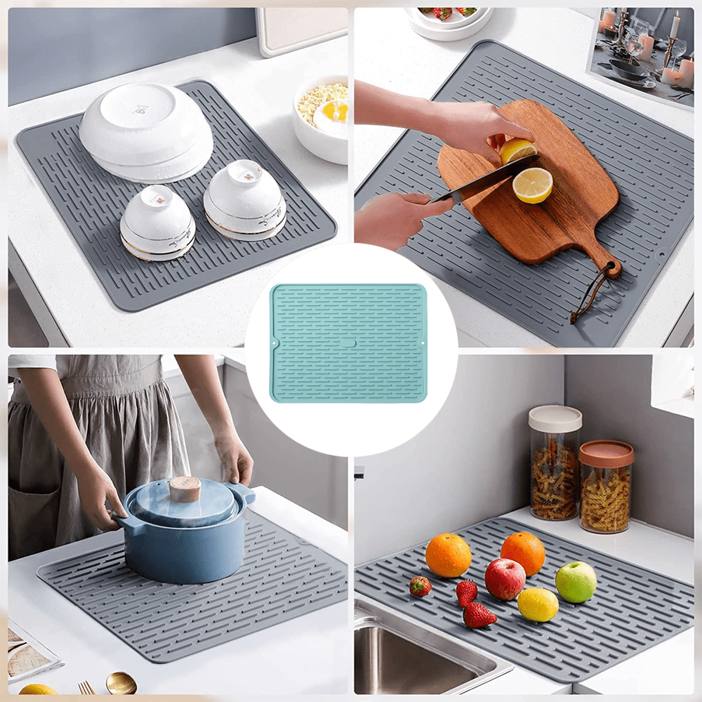 1pc Kitchen Countertop Silicone Striped Dish Drying Mat, Heat Resistance  And Anti-slip Pad For Tableware Plate And Bowl
