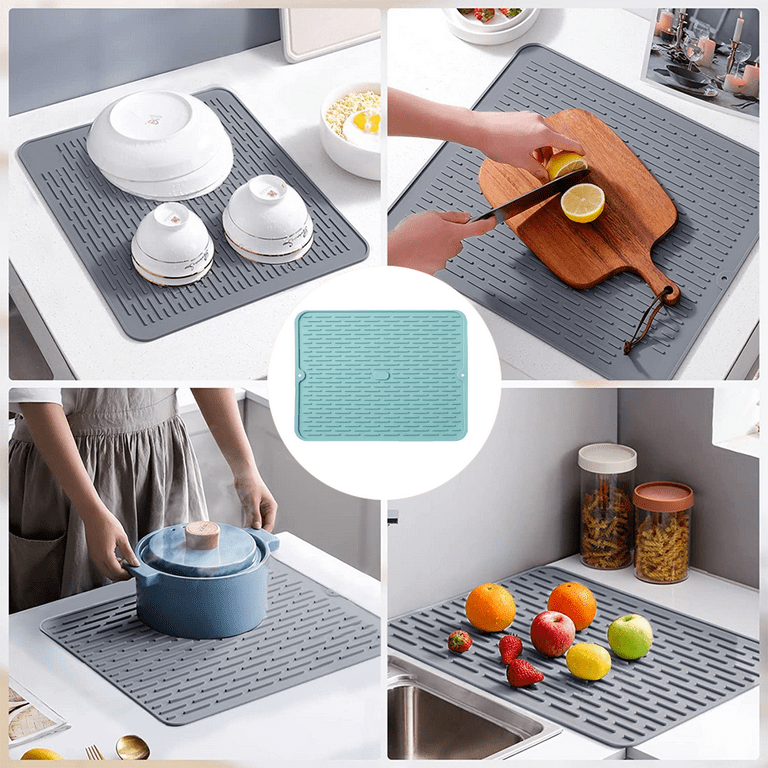 Silicone Drying Mat, Dish Drying Mat, Large Dish Drainer Mat for Kitchen  Counter, Non-Slip Silicone Sink Mat, BPA Free, Dish Washer Safe
