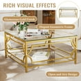 thumbnail image 3 of 33.5" Square Glass Coffee Table for Living Room,Luxury 2-Tier Storage Coffee Table with Clear Glass Top and Gold Frame,Gold, 3 of 7