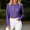 thumbnail image 2 of Puntoco Women's Cropped Hoodie, Casual Long Sleeve Drawstring Hooded Sweatshirt, Solid Color Back Cutout Pullover Top for Streetwear Purple-V XXL, 2 of 8