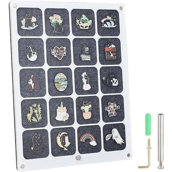 20 Grids Clear Acrylic Pin Display Acrylic with Felt Commemorative Pin Display Tray Desktop Pin Display Holder Board DIY