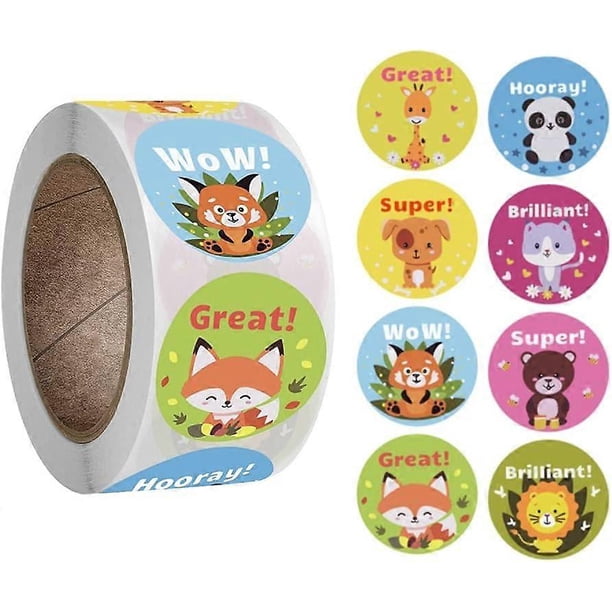 Cartoon Animal Reward Stickers for Kids Students,1Inch Teacher Encouragement Motivational Lable Sticker for Teacher Classroom Supplies,500pcs/Roll