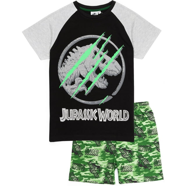 Jurassic World Boys Black Camo Logo Print Short Sleeve Short Leg Pyjama Set (6-7 Years)