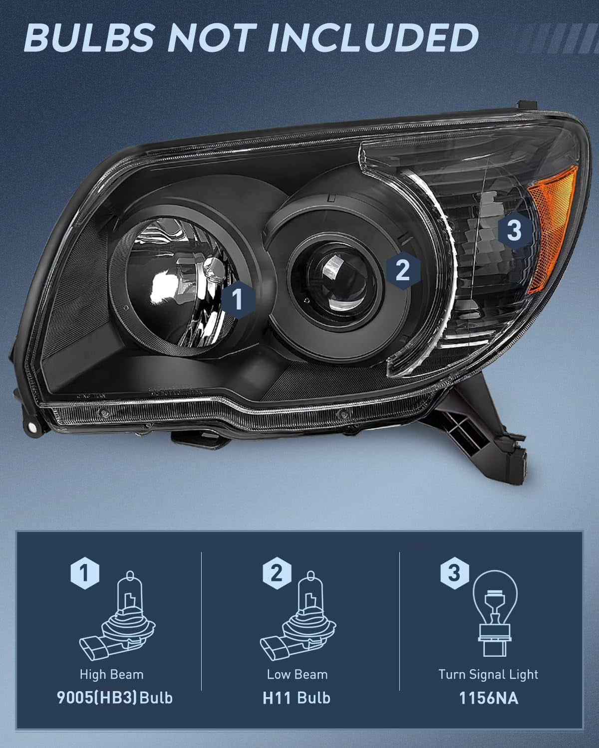 Nilight Headlights Assembly for Toyota 4Runner 2006 2007 2008 2009 Headlamp Black Housing Amber Reflector