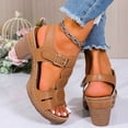 thumbnail image 4 of Mepaouo Womens Orthopedic Sandals Chunky Heel Summer Dress Pumps Platform Wedge Slip on Shoes Brown 8.5, 4 of 8