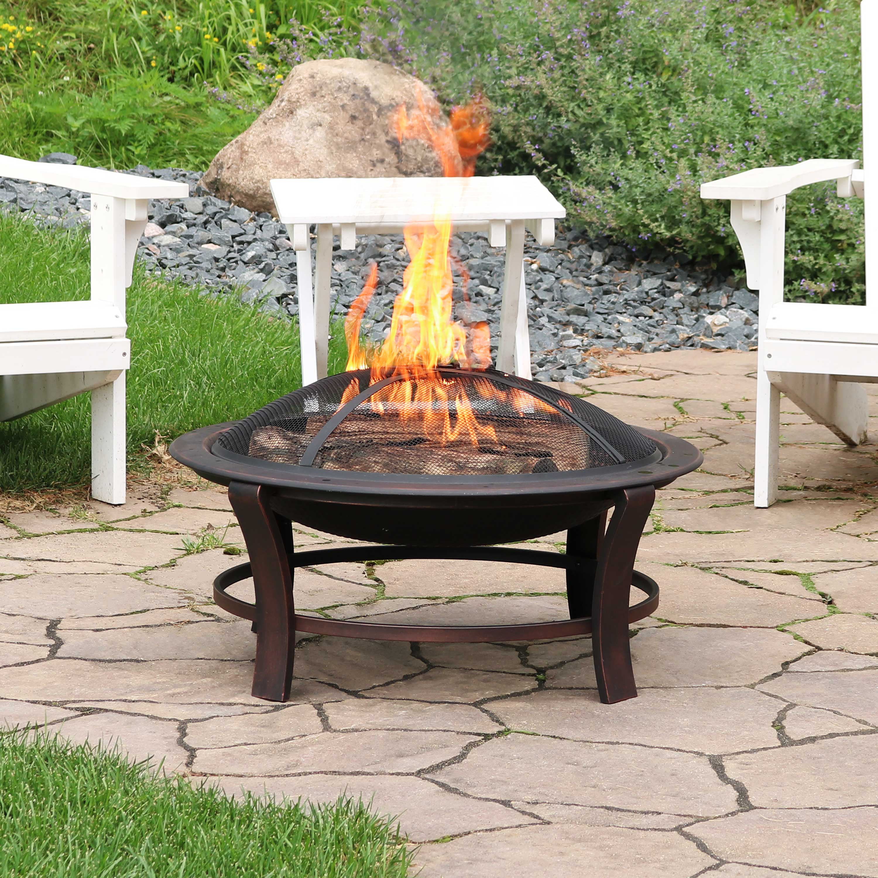 Sunnydaze Elevated Round Fire Pit Bowl, Round Patio Fire Pit