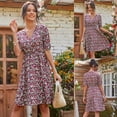 thumbnail image 3 of CEHVOM Robe Décontractée à Col en V pour Femmes, Patchwork Floral, Taille Unie, en Solde, 3 of 8