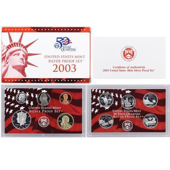 2003 Silver Proof Set - U.S. Mint 10-Coin Set - Includes Silver State Quarters