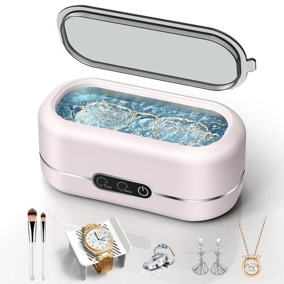 Ultrasonic Jewelry Cleaner, Upgraded 48KHz Ultrasonic Cleaner Machine with 304 Stainless Steel for Jewelry, Eyeglasses, Rings, Dentures, Watch Strap（Light Pink）