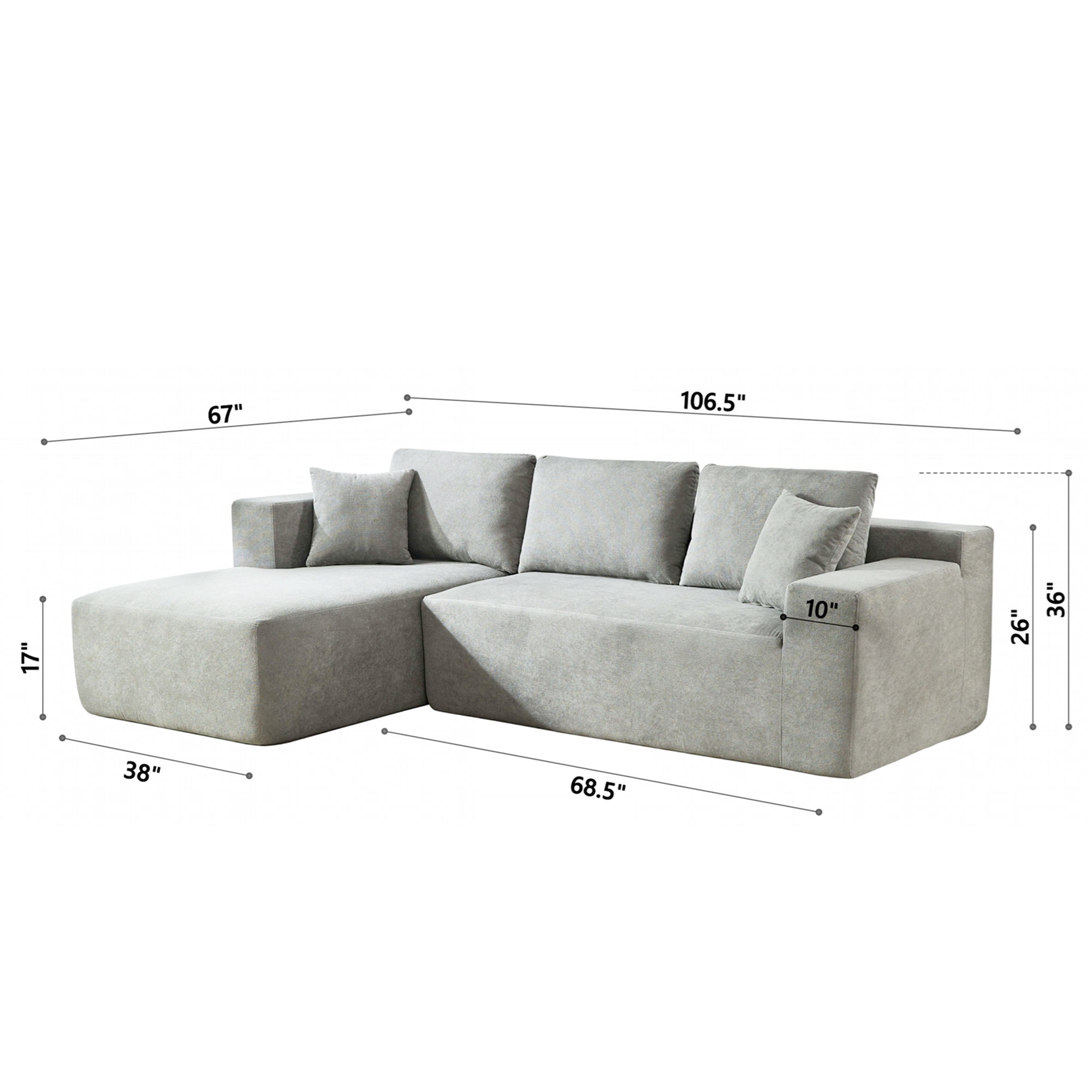 Aukfa 107" Cloud Sectional Couch Modern Modular Sofa with Deep Seat for Living Room, Installation Free, Chenille, Beige