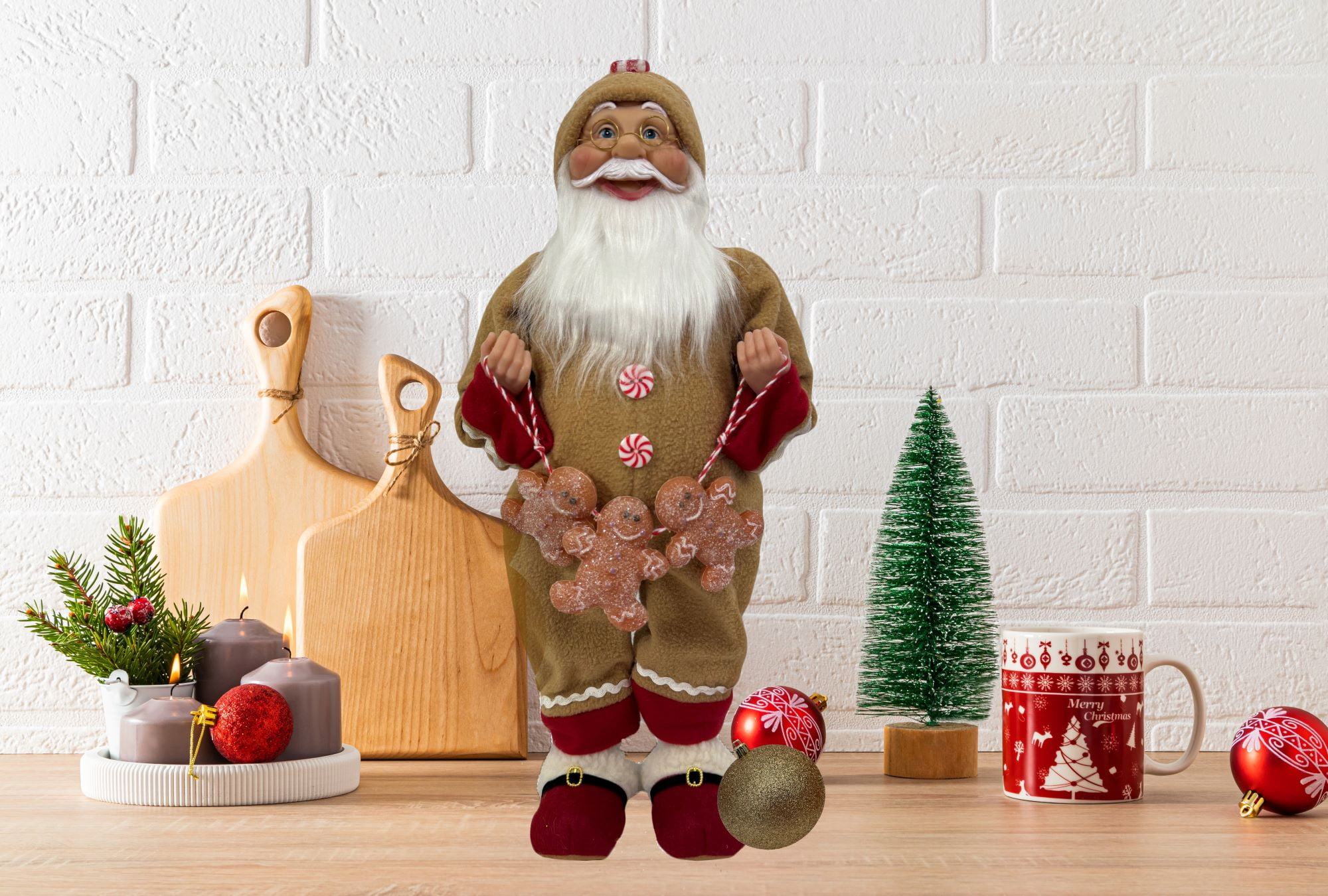 Holiday Time 18in Gingerbread Santa Holds Cookie Garland For Sweet