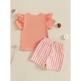 thumbnail image 6 of Toddler Kids Girls Summer Outfit 6 12 18 24 Months 2T 3T 4T Embroidery Flying Sleeve T-Shirt and Elastic Striped Shorts Set Cute 2 Piece Clothes, 6 of 9