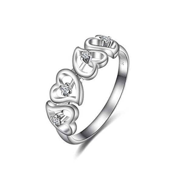 Sterling Silver Open Side-by-side Four Hearts with CZ Ring (7)