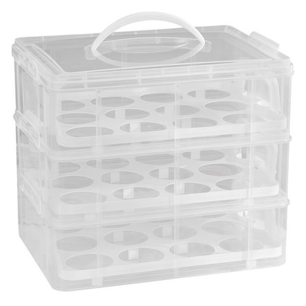 Cupcake Carrier with Lid, 3-Tier 36 Count Stackable Cake and Cupcake Carrier, Portable Clear Plastic Muffin Box with Handle, Great for Transport and Storage