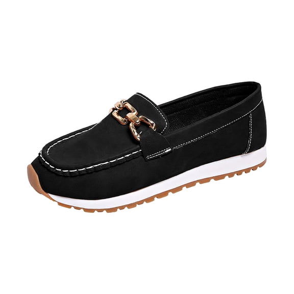 IUJSOY Metal Chain Loafers for Women Round Toe Slip on Flats Comfortable Non-Slip Work Office Shoes