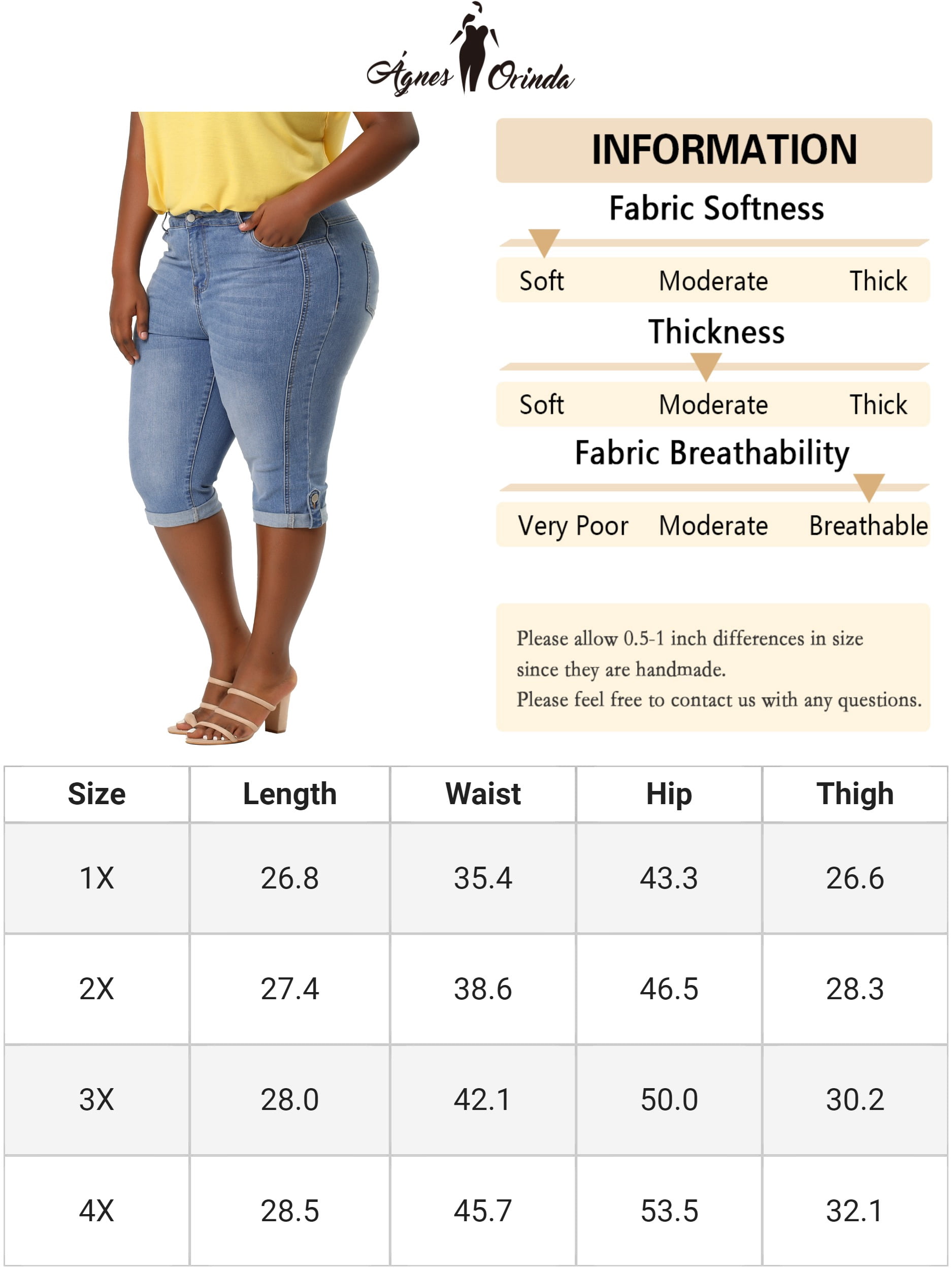 Unique Bargains Juniors' Plus Size Shorts Chambray Ripped Denim Capri Jeans Light Blue 2X