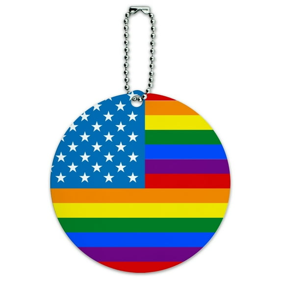 Gay Pride American Flag Rainbow Round Luggage ID Tag Card Suitcase Carry-On