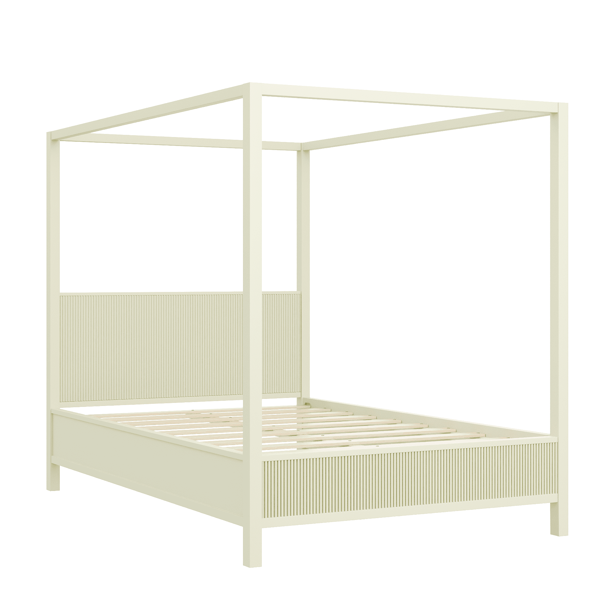 Euroco Wood Queen Size Canopy Platform Bed, Beige