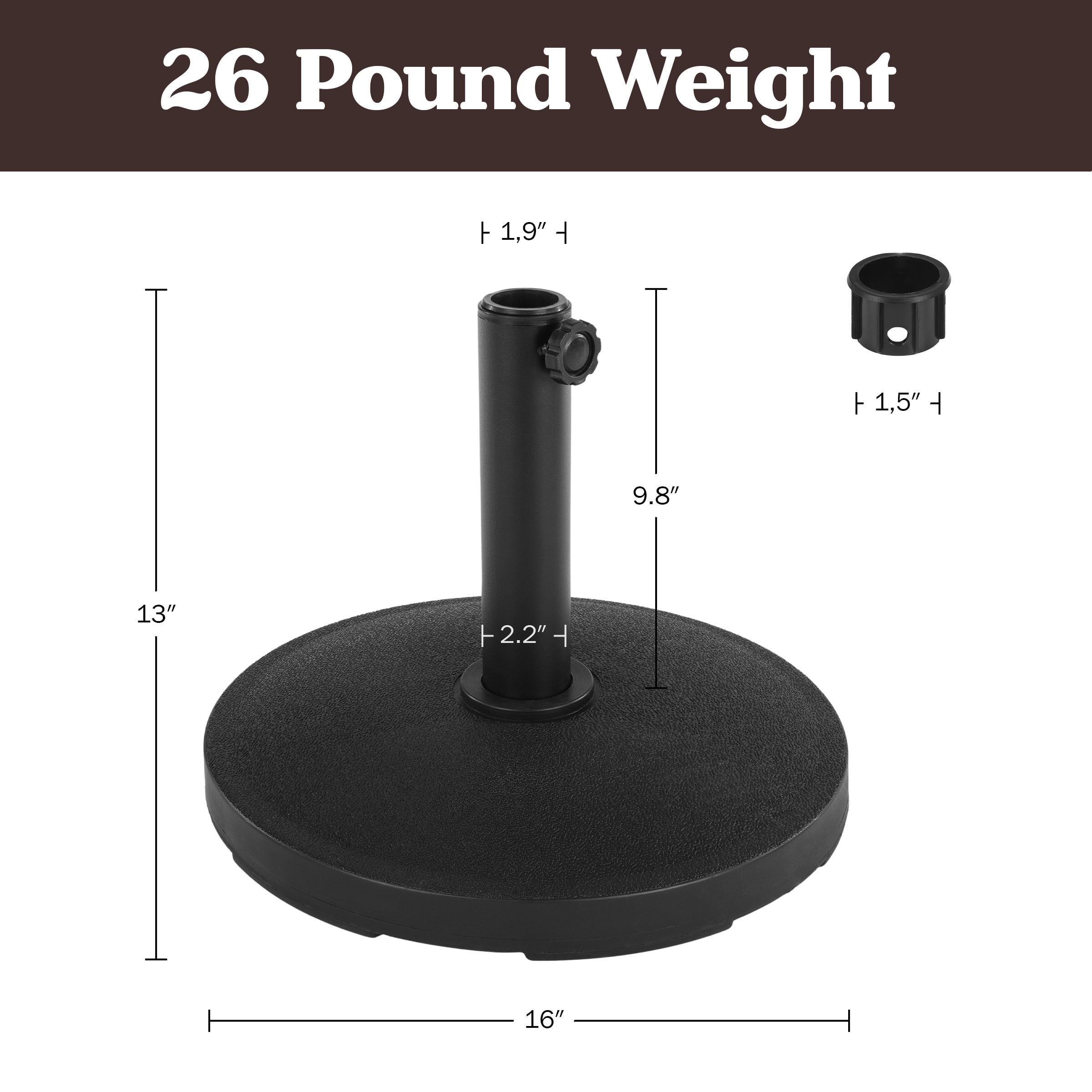 Pure Garden 26lb Umbrella Base – Durable Polyethylene & Cement Patio Stand for 6–9ft Umbrellas, Black