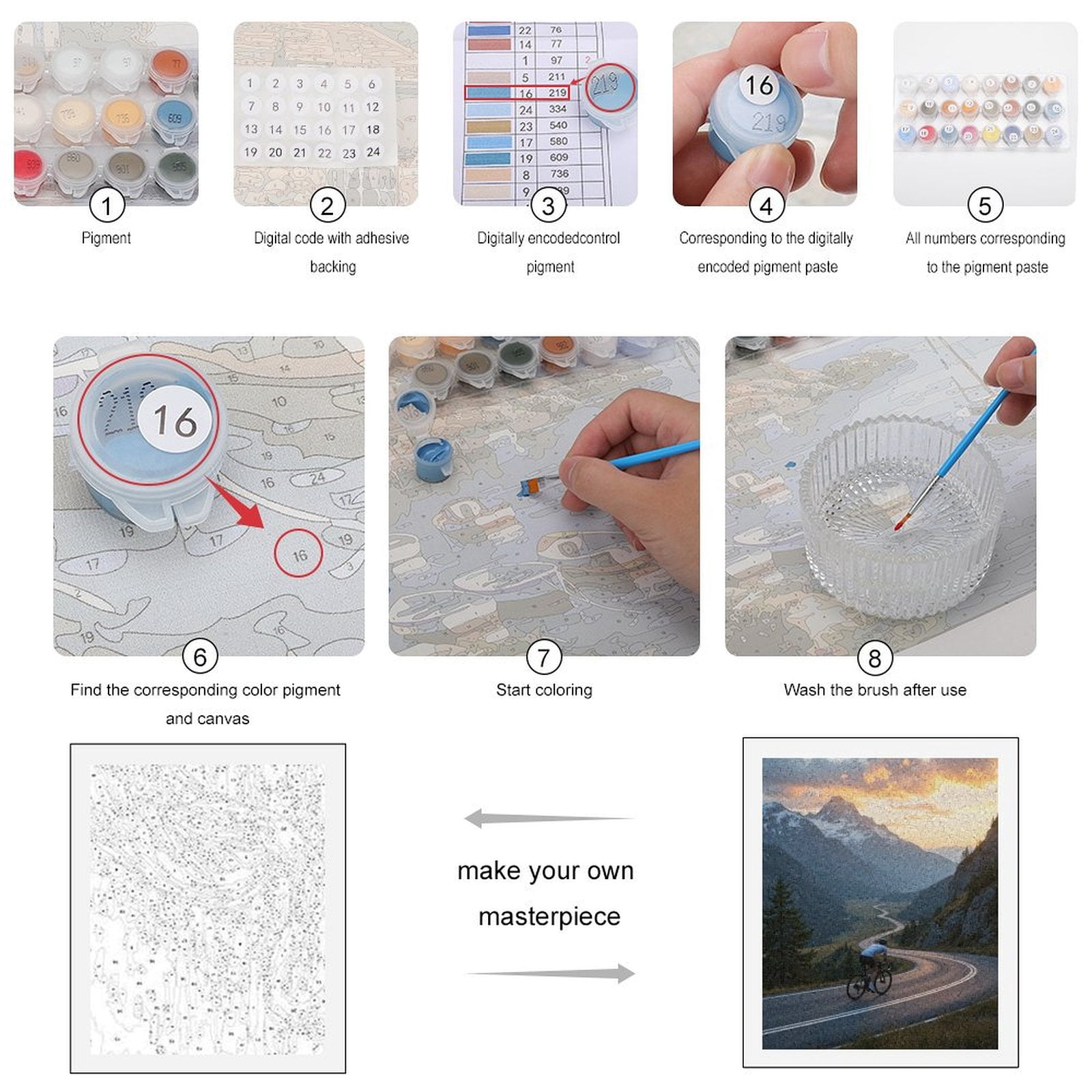Paint by Numbers Kit for Adults, Cyclist Mountain Sunrise Journey Paint by Numbers, Easy Paint by Numbers Kit for Adults Beginner, DIY Adult Paint by Number Kits on Canvas, 12x16in Home Decor