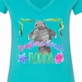 thumbnail image 4 of Inktastic Daytona Beach Florida Cute Swimming Manatee Women's V-Neck T-Shirt, 4 of 5