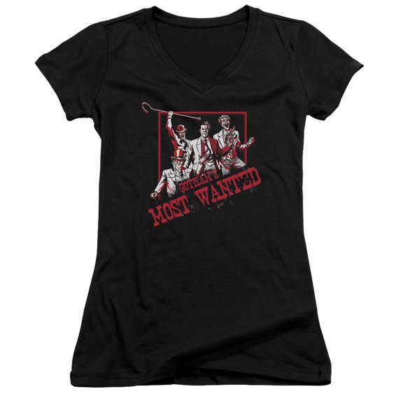 Batman Gothams Most Wanted Junior Women's T-Shirt V-Neck Black
