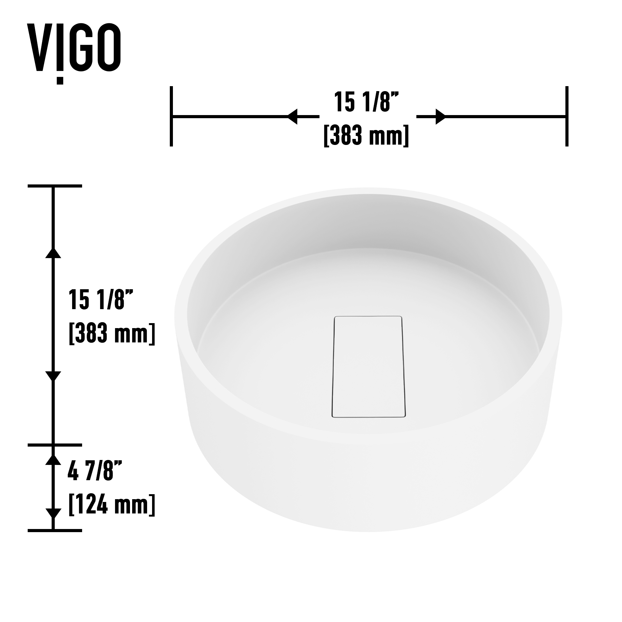 VIGO Bryant Modern White Matte Stone 15 in. L x 15 in. W x 5 in. H Round Vessel Bathroom Sink