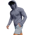thumbnail image 2 of Summer Men's UPF 50+ Sun Protection Shirt Plus Size Breathable Solid Color Outdoor Quickdrying Long Sleeved Hooded Top SPF Fishing Outdoor UV Hiking Lightweight Shirts, 2 of 9