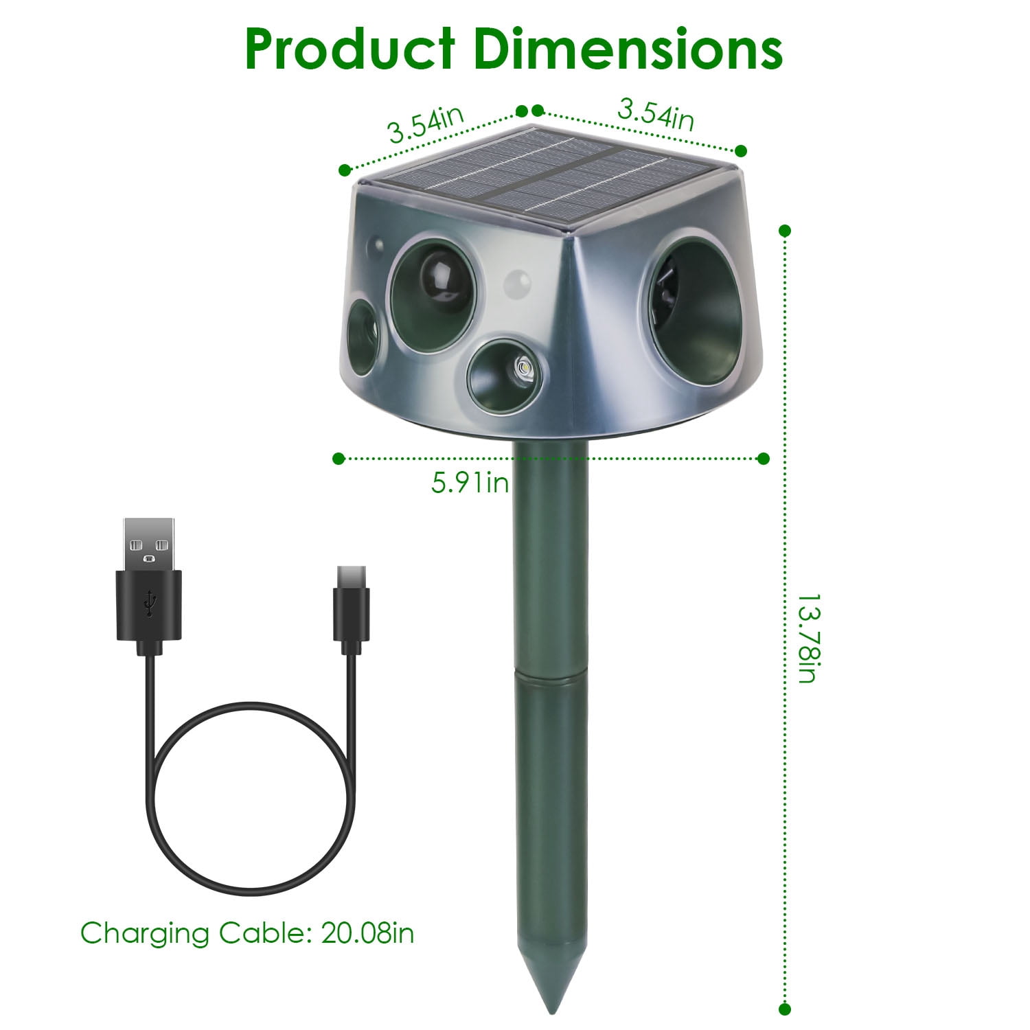 Moclever Ultrasonic Solar Animal Repeller, Waterproof Pest Deterrent, 3 Modes for Farm Garden, Green