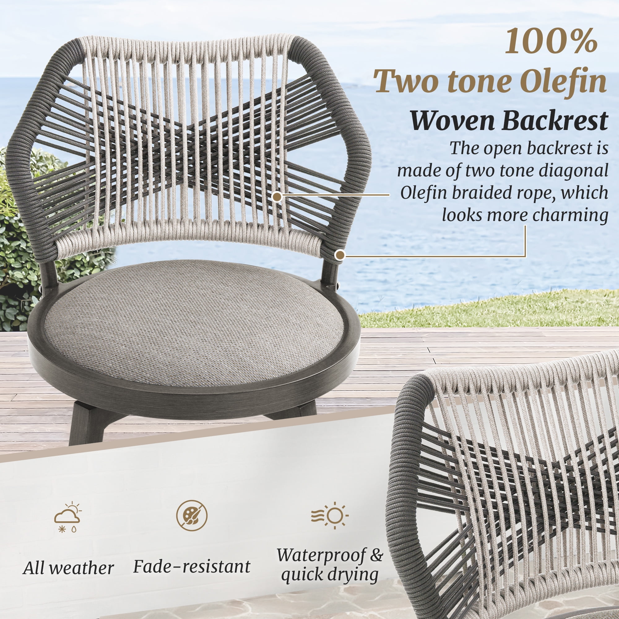 Dycanpo 26'' Swivel Bar Stools Set of 2, Counter Height Stools with Woven Backrest & Footrest, Gray