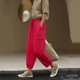 thumbnail image 7 of Oplxuo Baggy Linen Cargo Pants for Women Casual Summer Elastic Waist Loose Joggers Lounge Trousers with Pockets, 7 of 7