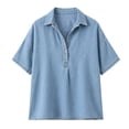 thumbnail image 5 of Sillenn Retro Denim Shirt for Women Collar Henley Half Button Short Sleeve Jean Shirt Oversized Dressy Casual Jean Blouse Lightweight Loose Fit Business Casual Office Work Polo Shirt Light Blue Xxl, 5 of 5