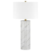 Evelyn&Zoe Elise 30" Tall Table Lamp with Fabric Shade, Marble/Brass/White