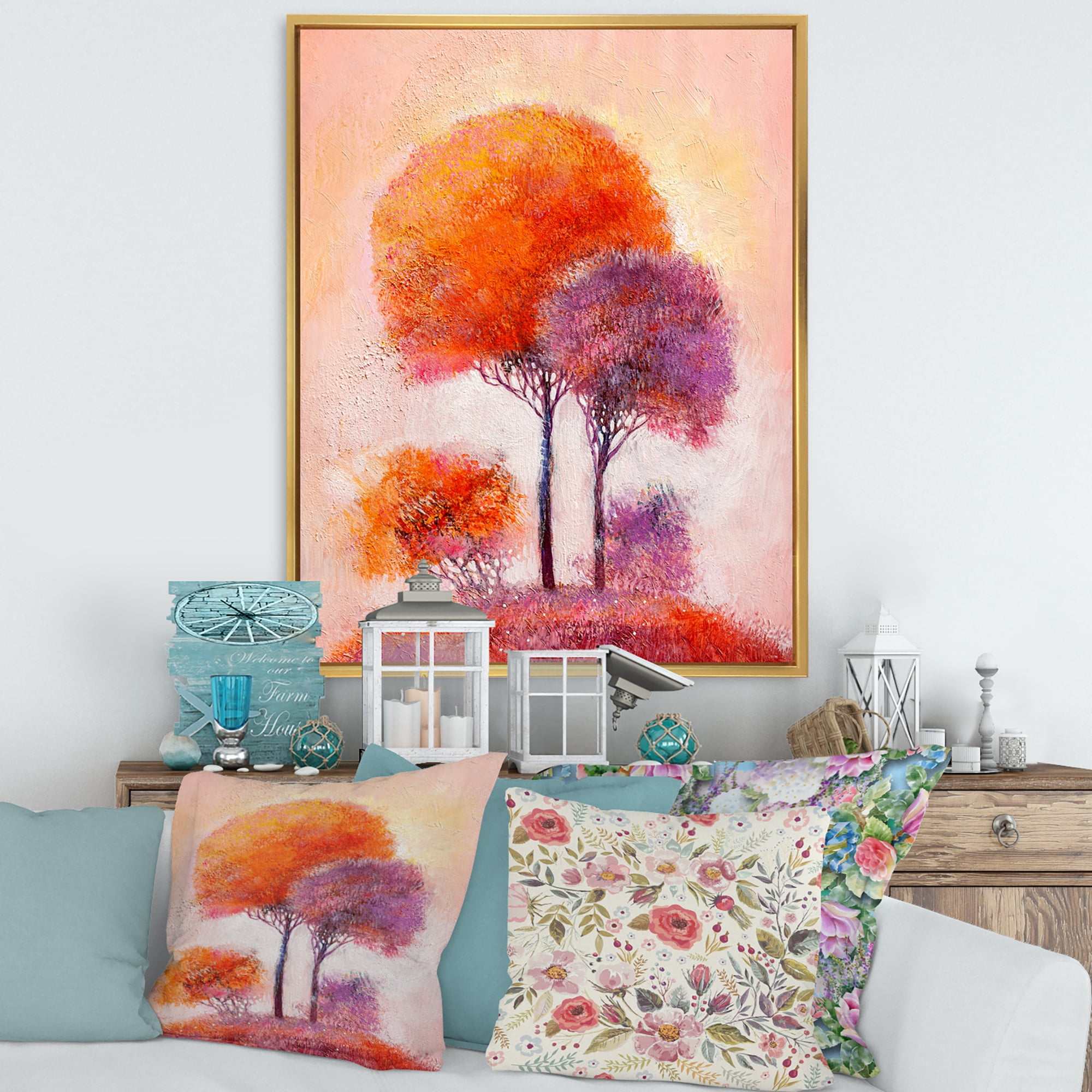 Designart 'Colourful Trees Abtract Impression I' Traditional Framed Canvas Wall Art Print