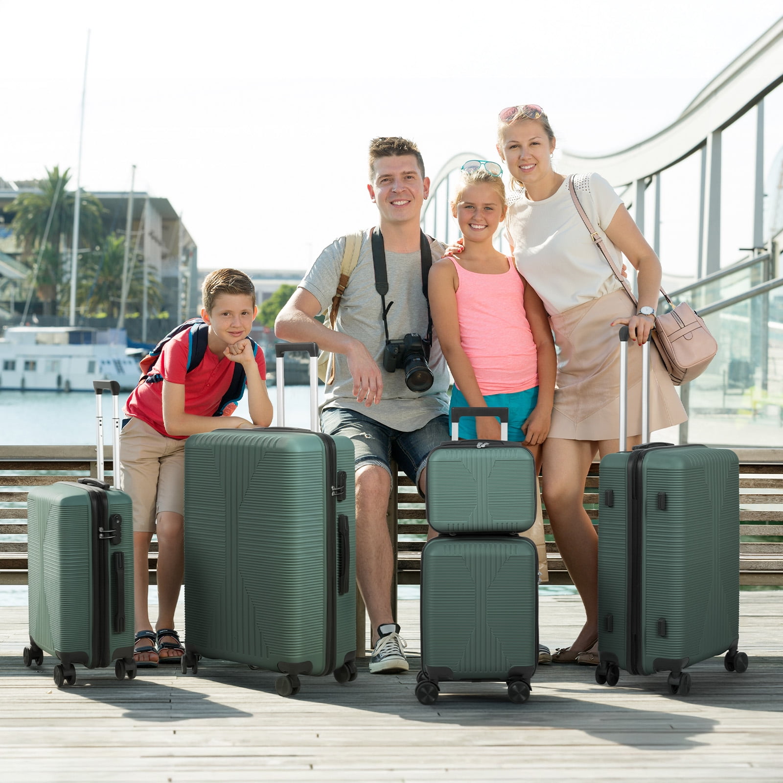 Ktaxon 5-Piece Luggage Set Hardshell Lightweight ABS Carry On Suitcase 360° Spinner Wheels Green