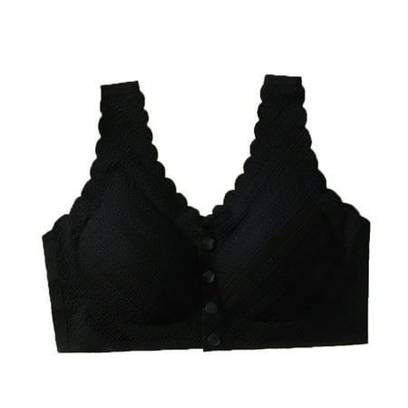 LLYwey T Shirt Bras On Clearance Plus Size Seamless Thin Elderly Women Front Button Underwear Comfortable Push up Bra Big & Tall Size Nylon Back-Smoothing Bra Style LW-298 Black XXL